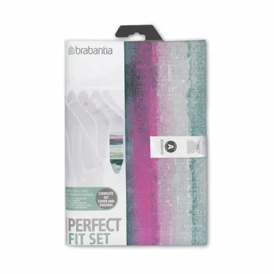 Product packaging for a Brabantia ironing board cover and padding set.