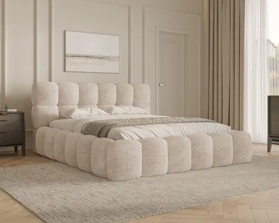 Produktbild von MOEBLO Polsterbett Bubble Bett 19 – Doppelbett im Wolkenbett-Design mit Bouclé-Bezug, gepolstertem Kopfteil, Bettkasten, Gasfedermechanismus und Lattenrost - 180x200 cm - Beige (Arena 02)
