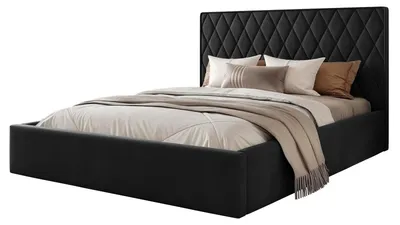Produktbild von Polsterbett PONTI 200x200 Schwarz Samtstoff mit Bettkasten & Lattenrost Kompakt