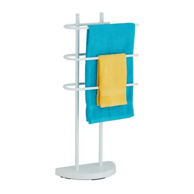 Produktbild von Relaxdays Handtuchständer, 3 Stangen, Metall, HxBxT 83 x 39 x 18 cm, Kleiderablage stehend, Duschtuchhalter Bad, weiß