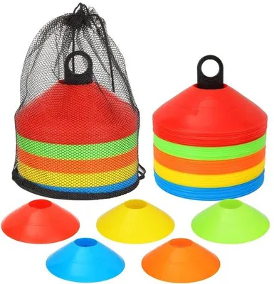 Image de Famanu : 100 marqueurs de terrain - Avec support et sac en filet - 5 couleurs