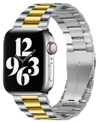 Produktbild von By Qubix Edelstahl Gliederarmband - Silber mit Gold - Geeignet für Apple Watch 38 mm / 40 mm / 41 mm / 42 mm
