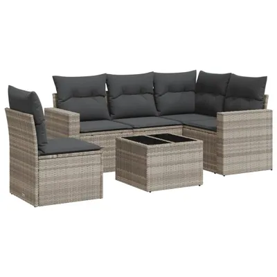 Produktbild von vidaXL 6-tlg. Garten-Sofagarnitur mit Kissen Hellgrau Poly Rattan