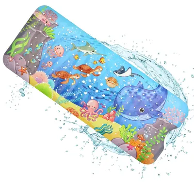 Image de Tapis de bain antidérapant pour enfants, motif baleine, 100 x 40 cm, avec 200 ventouses, pour la douche