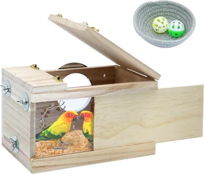 Imagen del producto de Caja nido de madera, 24 x 14,5 x 14,5 cm, para periquitos y loros, jaula de cría