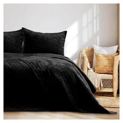 Produktbild von Tagesdecke 240x260 cm Schwarz zweiseitig mit Steppung aus Velvet Samt