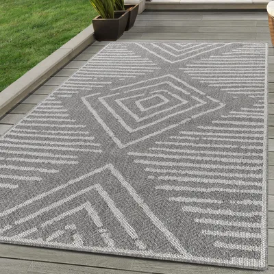 Produktbild von In & Outdoor Teppich Skandinavisch Design Wetterfest für Terrasse Balkon Küche, Farbe:Grau, Grösse:60x100 cm