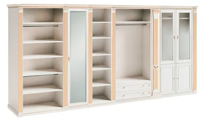 Productafbeelding van Stijlvolle witte garderobe met gouden accenten, geschikt voor de slaapkamer, van hout