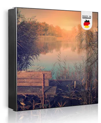 Produktbild von banjado Schlüsselkasten aus Metall, 30x30cm groß mit 32 Haken, als Magnettafel nutzbar, Korpus schwarz, Anschlag links, Bank Am See [SKG2 10877]