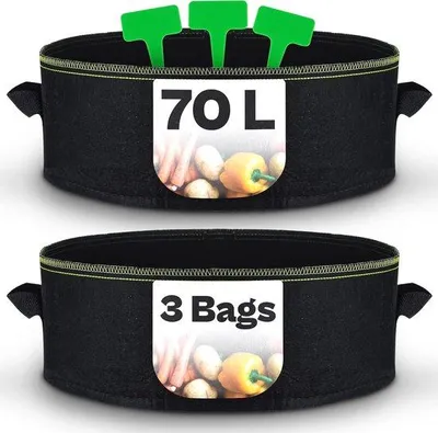 Produktbild von Famanu Pflanztaschen mit Griff 70 Liter, Set von 3, Hochbeet, Ø60 cm
