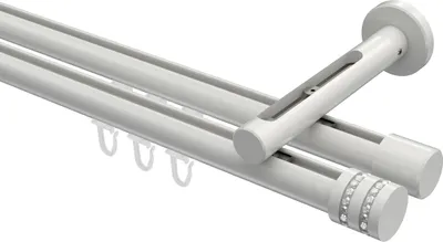 Produktbild von Interdeco Innenlaufstange / Gardinenstange mit Innenlauf Weiß, Typ Siteno Estana (Glitzerkappe), 20 mm Ø 2-läufig, 280 cm