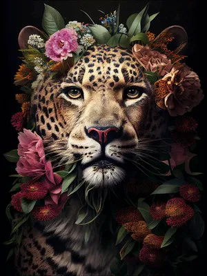 Produktbild von Glasbild Jaguar With Flowers GLA2962 60x80 cm