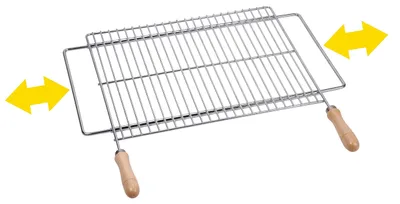 Obrázok produktu pre Grilovacia mriežka z nehrdzavejúcej ocele, výsuvná, rozmer 60 x 40 cm, vhodná do záhrady a na kempovanie