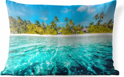 Produktbild von MuchoWow® Outdoor Kissen - Strand - Palmen - Meer - 60x40 cm - Wetterfest - Lounge Kissen - Zierkissen - Kissen für Innenräume