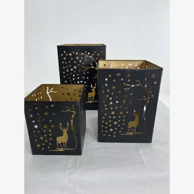 Productafbeelding van Windlicht E zwart/goud Set van 3 stuks
