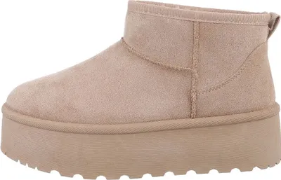 A single beige platform boot is shown from the side against a white background.