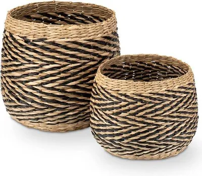 Image de Pots de fleurs tressés en jonc de mer, décoratifs, M et L, bacs à plantes