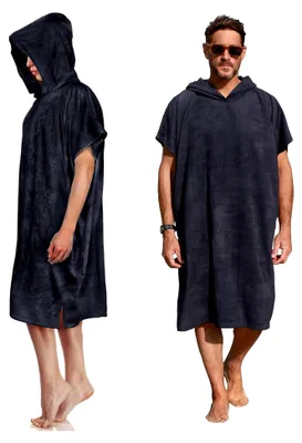 Produktbild von Surf Poncho mit Kapuze Schnelltrocknendes Strandumkleide für Erwachsene Männer und Frauen Wasserdicht und Sandabweisend Bademantel für Surfen Schwimmen Baden Übergröße Schwarz