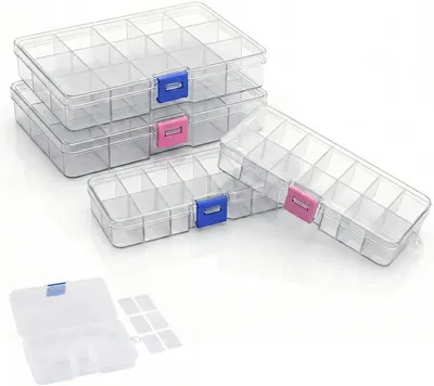 Produktbild von Aufbewahrungsboxen 4er Set, 10 und 15 Fächer, Kunststoff, transparent mit Deckel, für Kleinteile
