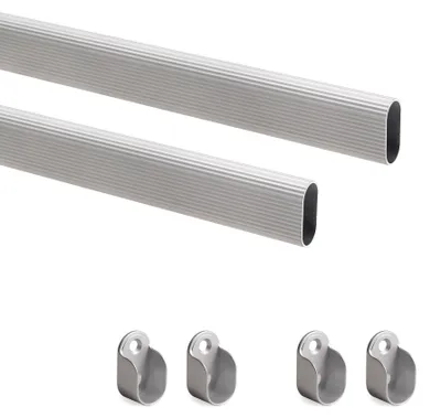 Produktbild von Emuca Satz von Schrankschienenset 2 x 0,75 m mit Halterungen, Aluminium und Zamak, Matt eloxiert