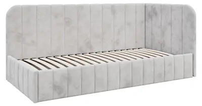 Produktbild von Jugendbett Mario 100x200 cm, Polsterbetten mit Bettkasten, Moderner Riviera-Stoff, Grau, Rechts