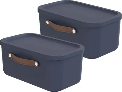 Produktbild von Rotho 2er-Set Aufbewahrungsbox 12 L Maloja - Kunststoffbox mit Deckel - Stapelbox 39,5 x 26,5 x 17,7 cm - Plastikbox Ordnungsbox Allzweckkiste