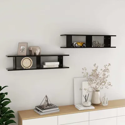 Produktbild von Cloris Designermöbel Wandregale 2er Set Schwarz 90x18x20 cm Holzwerkstoff 2024 Neu