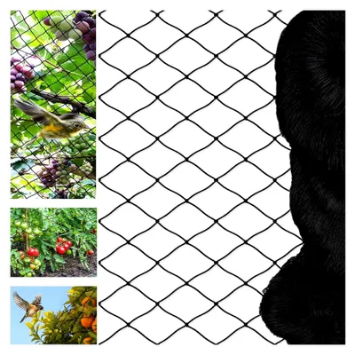 Produktbild von Vogelschutznetz 15 m x 15 m, schwarzes Vogelnetz, reißfestes Pflanzennetz für Hühnergehege, Volierennetz zum Schutz von Obstbäumen und Gemüse vor Vogelfraß (Maschenweite 5 x 5 cm)