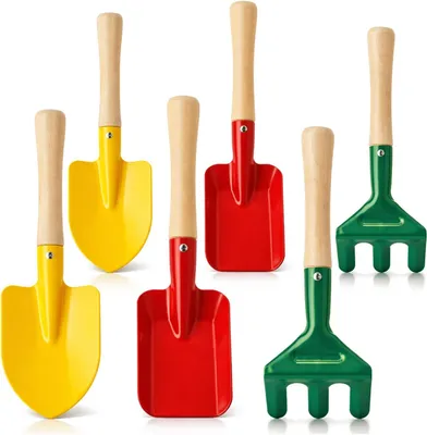 Produktbild von Gartengeräte mini 6 Stück, für Blumentöpfe und Gemüsegarten, Set mit Schaufel und Harke
