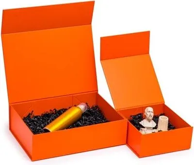 Obrázek produktu pro Magnetická dárková krabička oranžová matná 200x200x90 Dekorativní dárková krabička