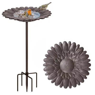 Produktbild von Vogeltränke Stehend Metall Vintage Gartenstecker Vogelbad Frostsicher Winterfest 55x30x30cm Bronzefarben