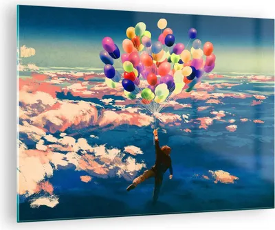 Produktbild von Bilder auf glas - Abstraktion Ballon - 70x50cm - Glasbilder - Wandbilder - Kunstdruck - zum Aufhängen bereit - Wanddekoration aus Glas - Glas Bilder - Wandbild auf Glas - Einteilig - GAA70x50-3720