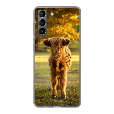 Produktbild von MuchoWow® Handyhülle Schutzhülle Hülle für Samsung Galaxy S21 Schottischer Highlander - Kalb - Herbst Silikon Softcase Handy Hülle - Softcase