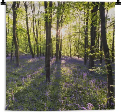 Produktbild von MuchoWow® Wandteppich Wandbehang Wald - Blumen - Lavendel 120x120 cm Tapisserie Dekoration Wandtuch - Modern - Baumwollgewebe