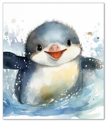 Produktbild von Wallario Herdabdeckplatte aus Glas, Größe 52 x 60 cm 1-teilig, Motiv Pinguin in Aquarell