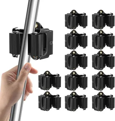 Produktbild von Unyqoos® rostfreier Edelstahl-Wandhalter für Besen & Gartengeräte, korrosionsbeständig, platzsparend, mit Gummirädern & dreieckigen Haltebacken, für Stieldurchmesser 18–35 mm