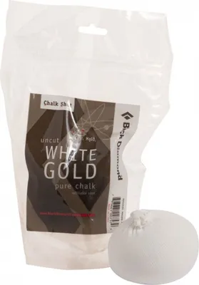 Verpackung des Chalk Shot Refillable von Black Diamond; enthält ungeschnittenes White Gold Chalk.