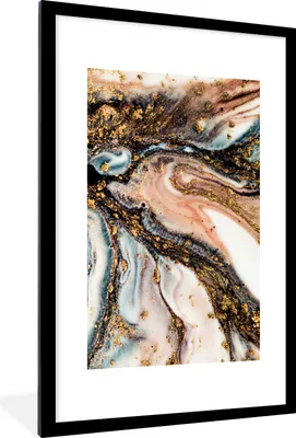 Produktbild von MuchoWow® Gerahmtes Poster Marmoroptik - Gold - Schwarz - Glitzer - Chic 60x90 cm - Poster mit Schwarzem Bilderrahmen Wandposter Rahmen Foto Bilder - Dekoration - Wandposter Wohnzimmer - Hochwertig
