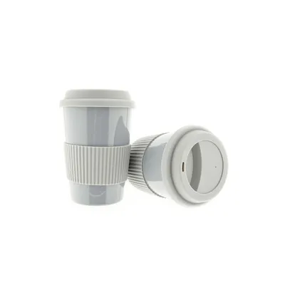 Produktbild von 2er Set  Kaffeebecher To Go, Porzellan Coffee to go Becher mit Deckel 250ml Grau