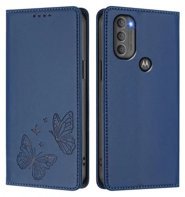 Obrázek produktu pro Kožené pouzdro pro Motorola Moto G71 5G, motýlí ražbou, peněženkové flip pouzdro se stojánkem Tmavě modrá