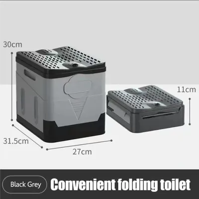 Produktbild von Falttoilette - Tragbare Campingtoilette - Zusammenklappbar - Geruchshemmende Aufbewahrungsbox - Für Auto und Reisen - Kunststoff - Grau