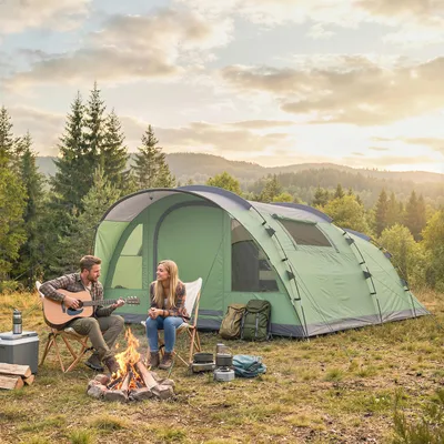 Produktbild von Tunnelzelt 5 Personen Familienzelt, Campingzelt 2 Schlafkabinen Vorzelt, Polyester 190T Fiberglas, Grün | 505 x 390 x 196 cm | 3000 mm | 13,5 kg