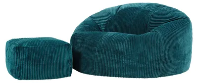 Produktbild von Icon Kingston XXL Sitzsack Cord und Hocker mit Füllung, Blaugrün