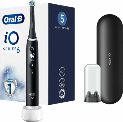 Produktbild von Oral-B iO 6, Erwachsener, Vibrierende Zahnbürste, Intensiv, Tägliche Pflege, Zahnfleischpflege, Sensibel, Whitening, Schwarz, 2 min, Rund