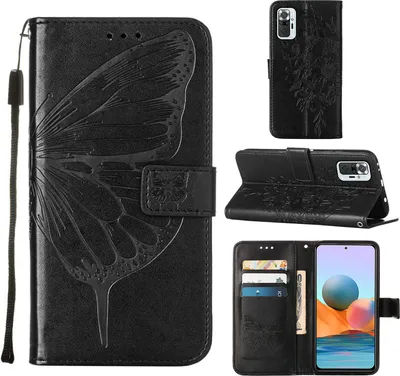 Obrázek produktu pro Redmi Note 10 Pro Pouzdro, Motýlí Reliéf Flip Kožené Pouzdro s Kapsami na Karty a Stojánkem pro Xiaomi Redmi Note 10 Pro / 10 Pro Max černé