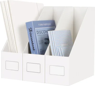 Produktbild von JiaWei Stehsammler 3er set Ordner Organizer Ablagesystem Dokumentenmanagement Zeitungshalter Faltbar Recycelbar mit Klebeetiketten DIN A4 Weiß