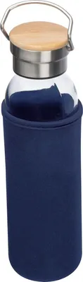 Produktbild von Flasche aus Glas mit Neoprenüberzug / 600ml / Neoprenfarbe: dunkelblau