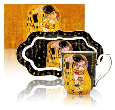 Immagine prodotto di HOME ELEMENTS Tazza da 360 ml, con sottobicchiere, Klimt, Kiss dark