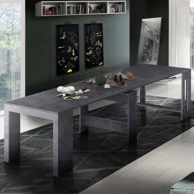 Produktbild von Ausziehbarer Esstisch Dguigo, Ausziehbare Konsole bis zu 12 Sitzplätzen, Tisch mit Verlängerungshalter, 100% Italy, cm 51/300x90h77, Schiefer