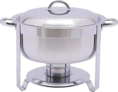 Obrázek produktu pro Sada pro bufet Chafing Dish – kulatý ohřívač pokrmů 5 l – nerezová ocel 201/410 – stohovatelný design – 42 x 32 cm – stříbrná barva